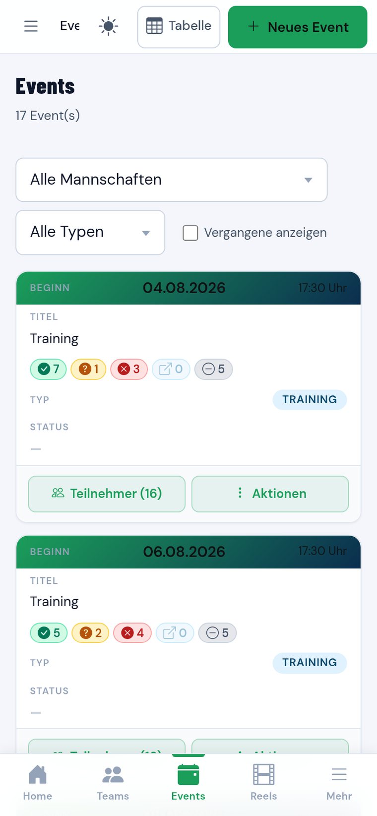 Terminliste am Handy